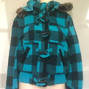 Blue and Black Plaid Winter Jacket